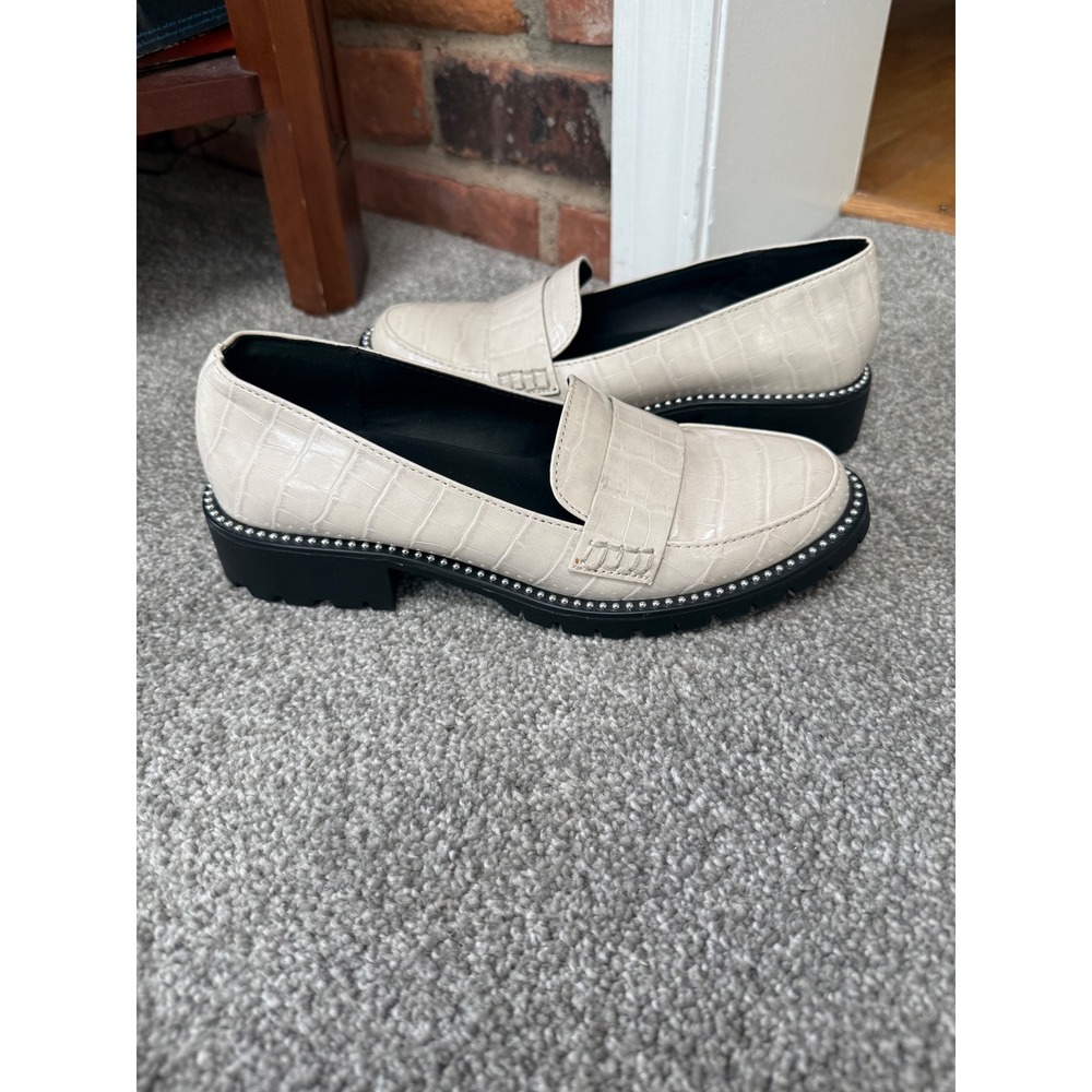 NEW DV DOLCE‎ VITA Size 5.5 Bone / Silver Reptile Block Heel Loafer Shoes